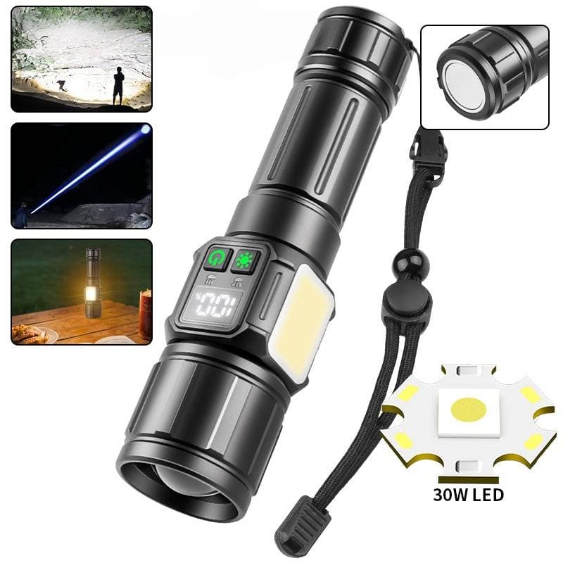 Ultra-Bright White Laser Flashlight With COB Digital Battery Display, 500m Long-Range Beam, Rechargeable LED Torch For Camping Outdoor Activities
