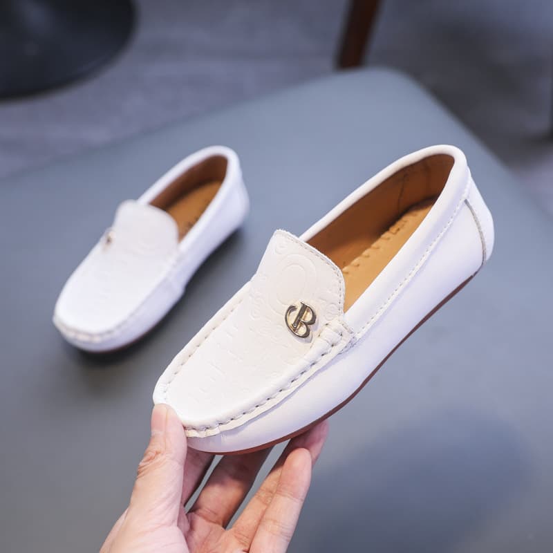 Mother&Kids Cowhide boys' leather shoes Black children's beanie shoes Small shoes Fashion small white shoes dress shoes