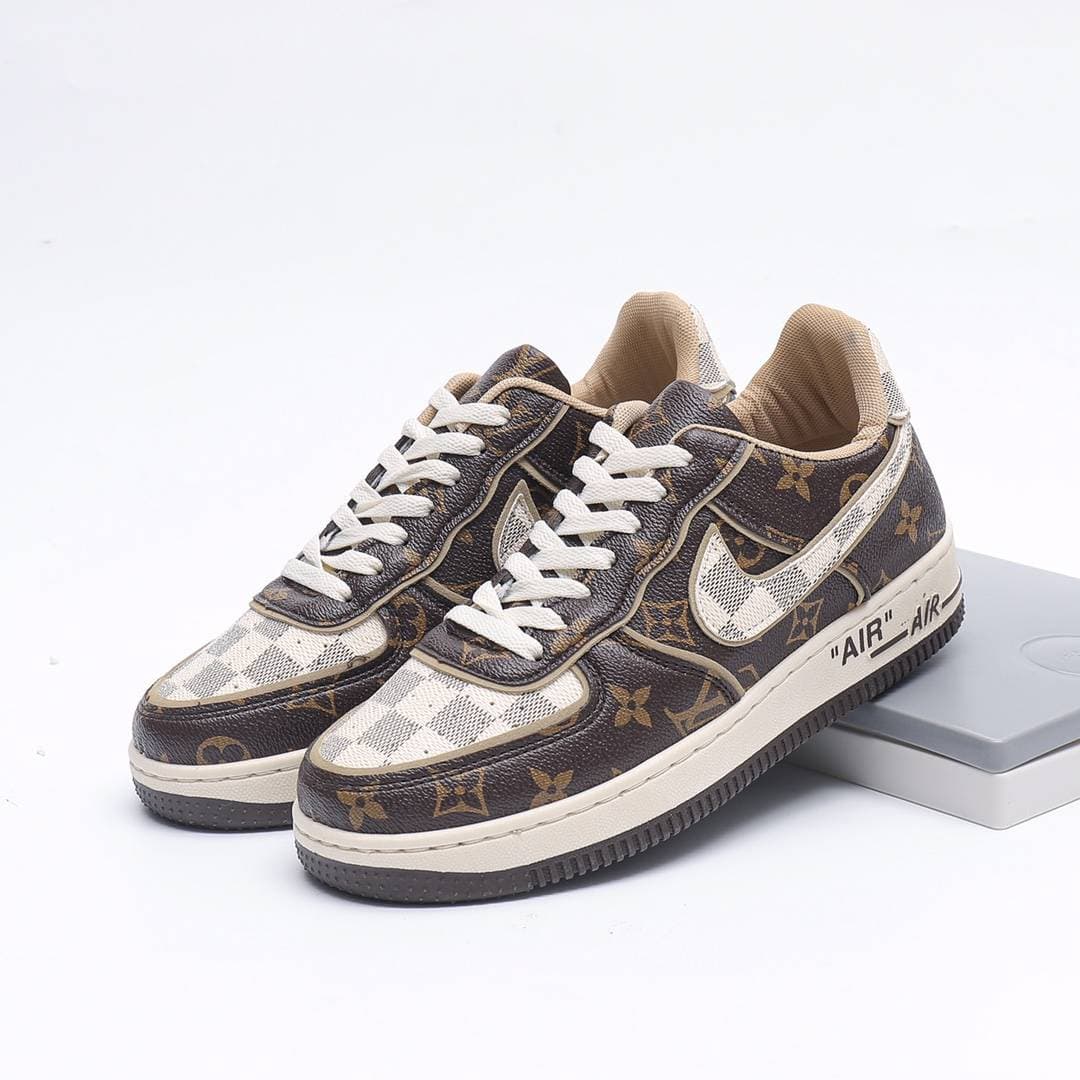 Adult Mens Womens Fashion L-V x JD Brown Louis-Vton x Air-Force 1 Sneakers Sports Shoes Skateboarding Shoes