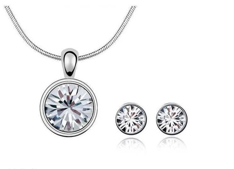 Women Jewlery 18K Platinum Plated Fashion Costume Women Jewelry Sets Austrian Crystal Round Pendant Necklace Stud Earrings For Women