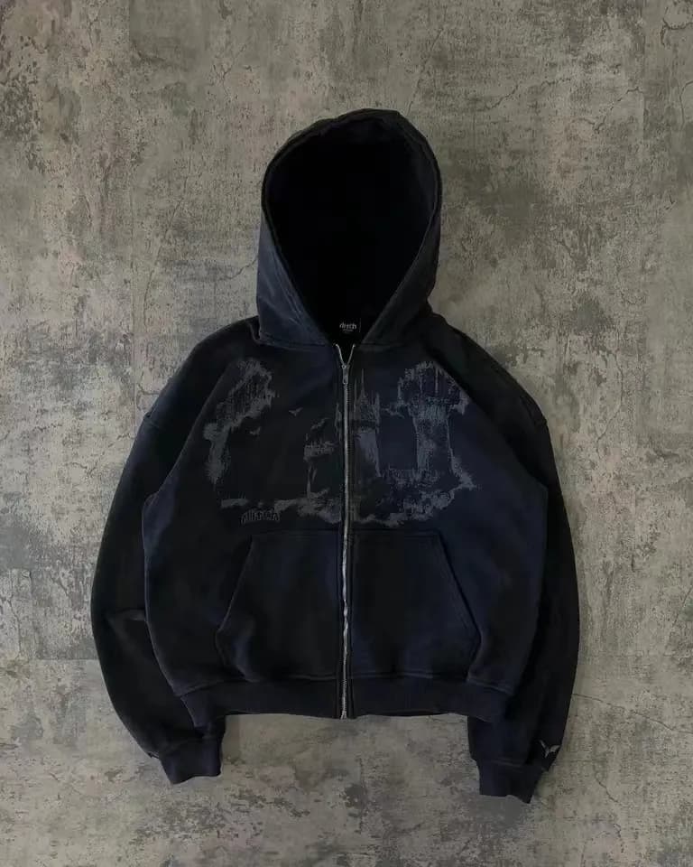 Man Hoodie Y2k Goth Men Hip Hop Streetwear Haruku Gothic Pattern Zip Up 90s Graphic Sweatshirt Japanese Anime