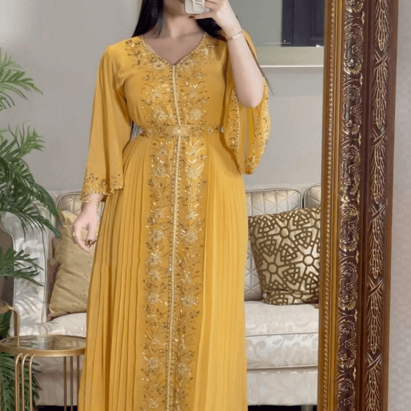 Women's Clothing Embroidered Seam Diamond Caftan Robe Evening