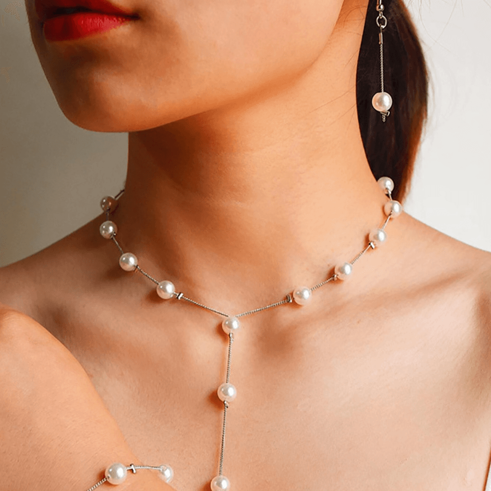 Fashion Pearl Necklace Bracelet Earrings Set New Sweet OL Elegant Pearl Simple Temperament Accessories