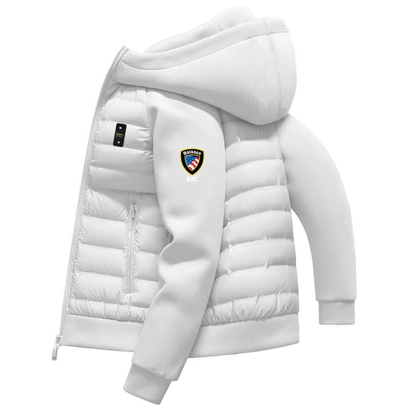 Men's Balance Embroidered Puffer Jacket - Minimalist Streetwear Coat With Geometric Lettering, Lightweight Winter Outerwear