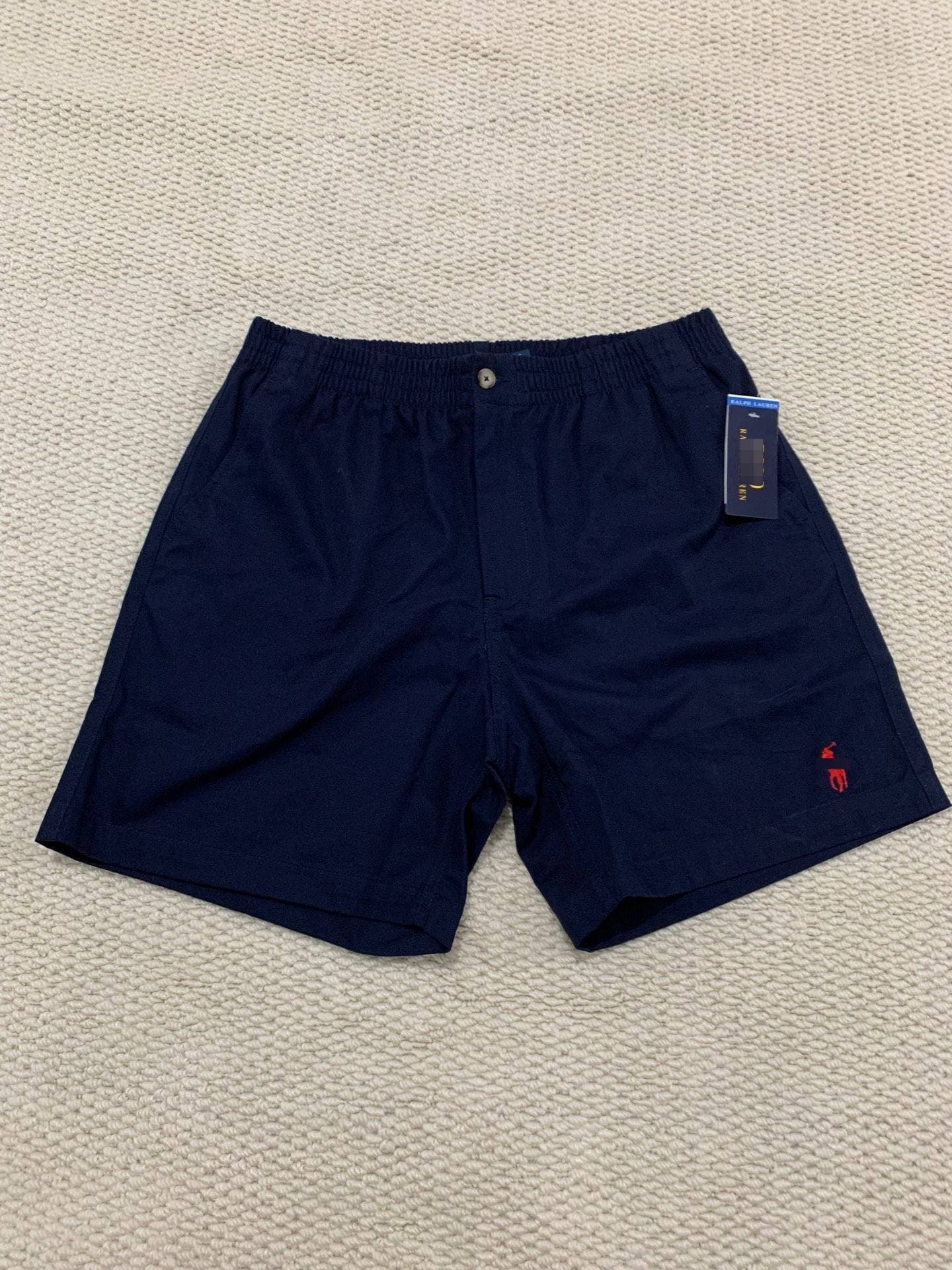 Short chino décontracté pour homme, taille élastique, petit logo poney brodé, braguette boutonnée, longueur genou.