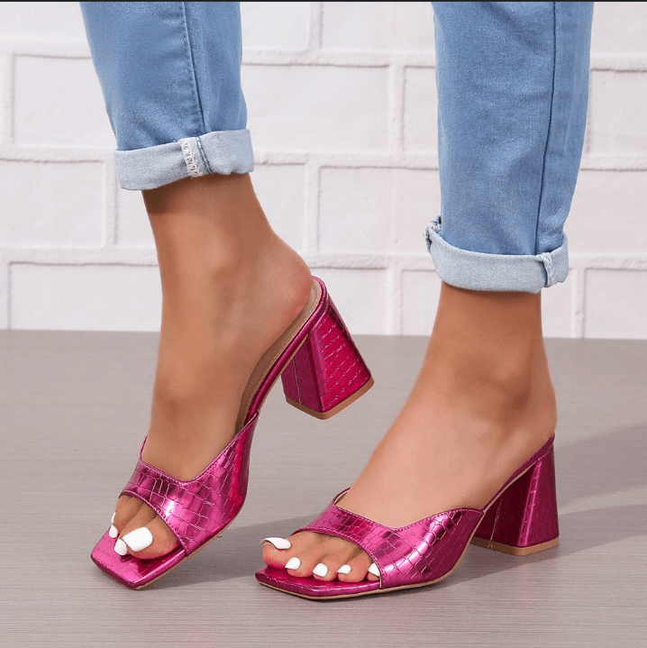 Women’s Shoes Fashion Slip On Sequins Large Size Thick Heel Women's Shoes Women's High Heel Sandals
