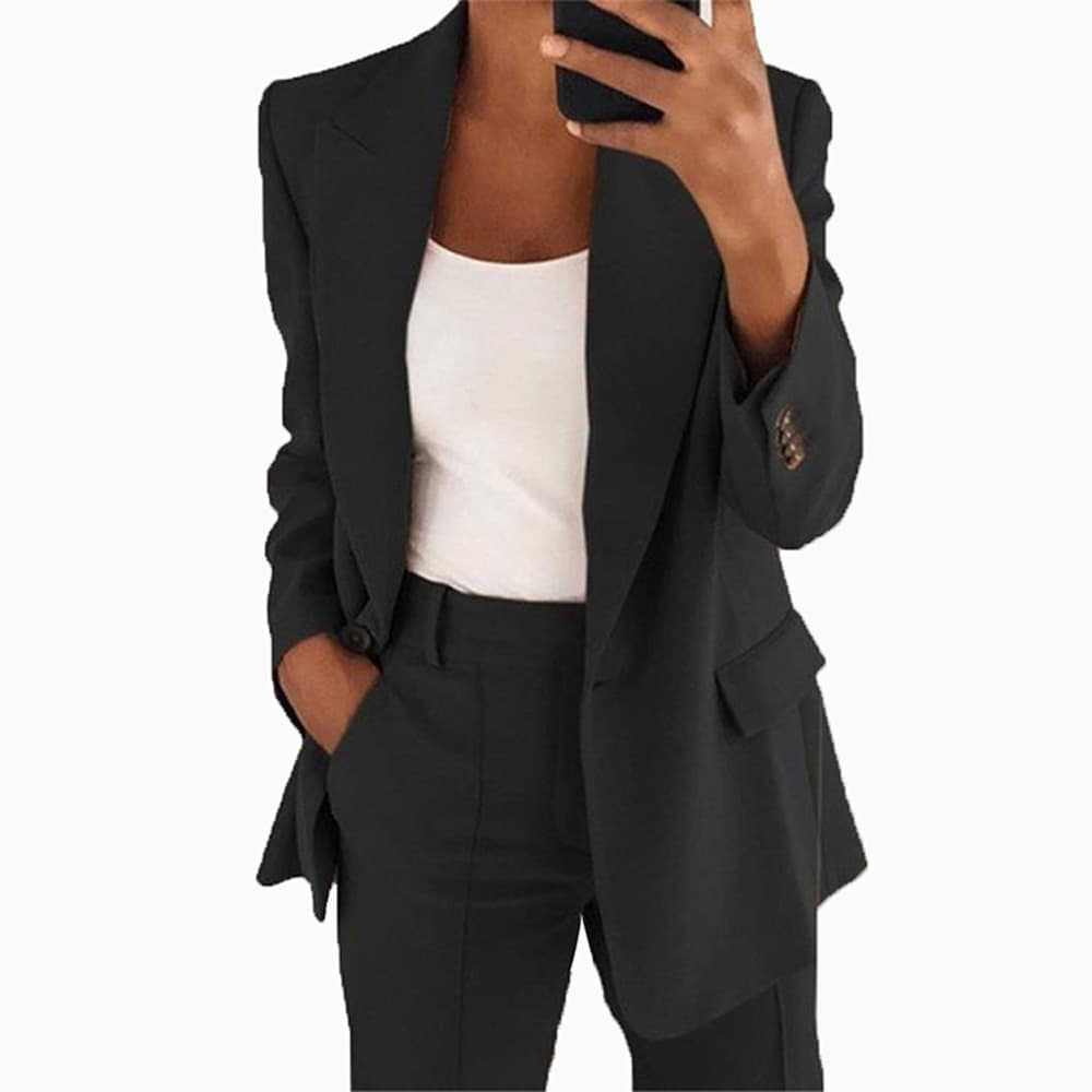 Fashion Lapel Slim Cardigan Temperament Suit Jacket Pants Suit Women