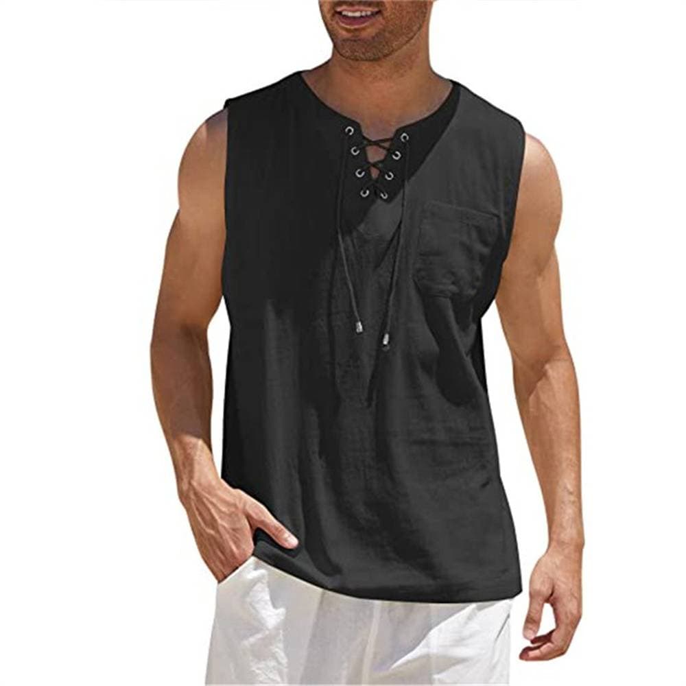 Summer 2025 Fashion Top Tee Men's Round Collar Pure Color Sleeveless T-Shirt S-5XL