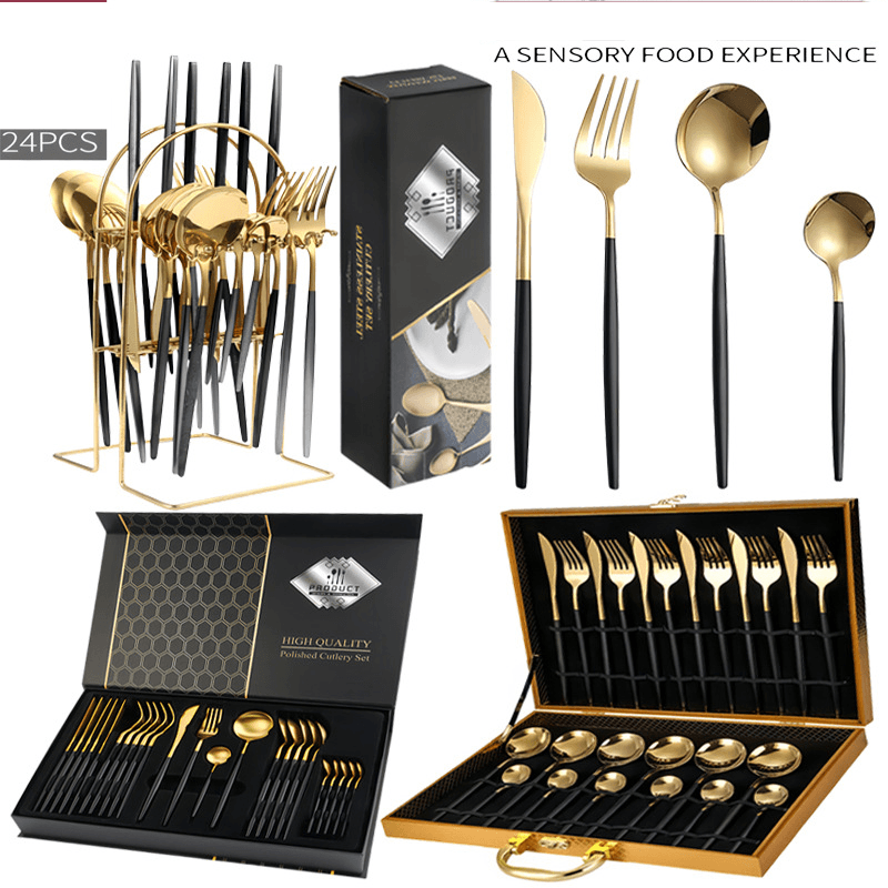 24-Piece Stainless Steel Cutlery Set – Premium 410 Stainless Steel Knives, Forks & Spoons With Mirror Polish, Elegant Gift Box