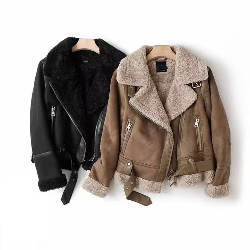 Women's Suede-Lined Belted Blazer Jacket (Oversized Fit + Notch Lapel) – Winter-Ready Office-to-Outing Coat