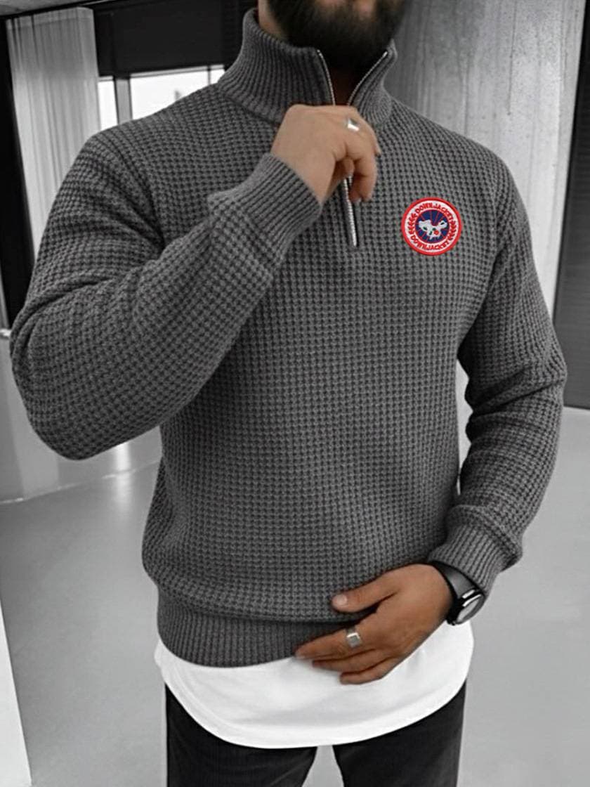 Pull rétro brodé Canada Goose – Pull unisexe à demi-zip avec écusson d'inspiration vintage (S-XXXL) – Coupe décontractée, gris et noir