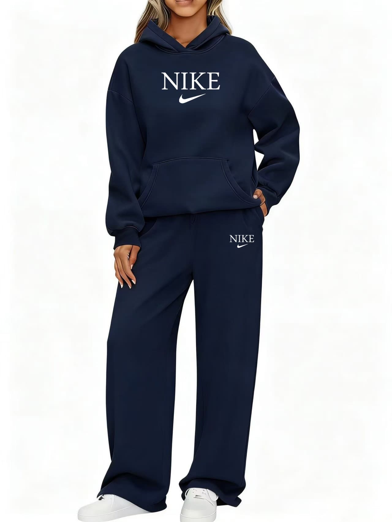 Ensemble de survêtement Nike pour femme, sweat à capuche oversize, pantalon de jogging, style streetwear, 2 pièces