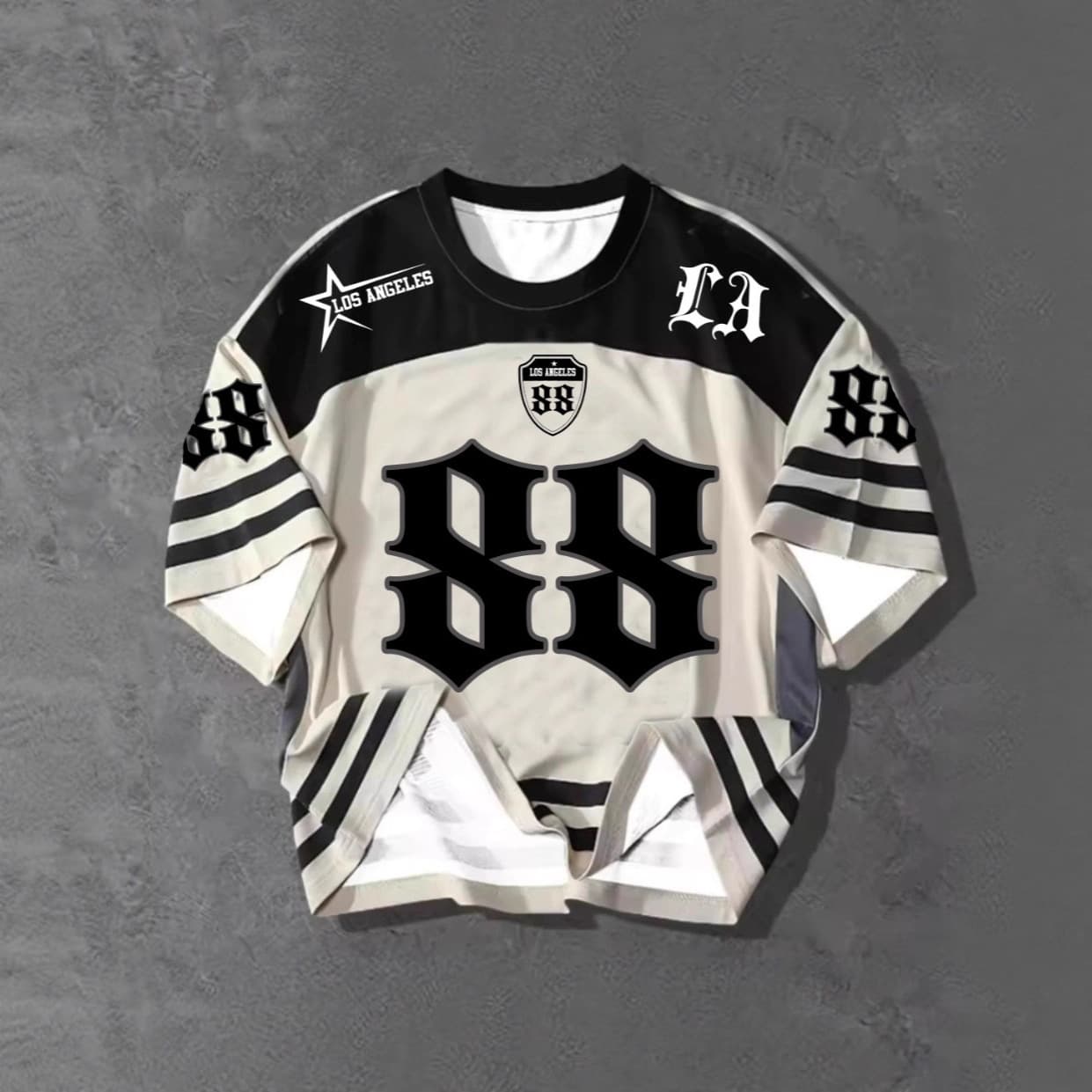 Men's Clothing Cross Border Men's Summer American Street Style Color Blocked Short Sleeved Los Angeles No. 88 Number Print Trendy Fashion T Shirt