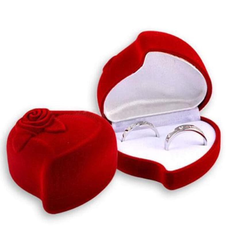 Red Heart Shape Velvet Ring Box Engagement Wedding Jewelry Boxes Rose Flower Design Gifts