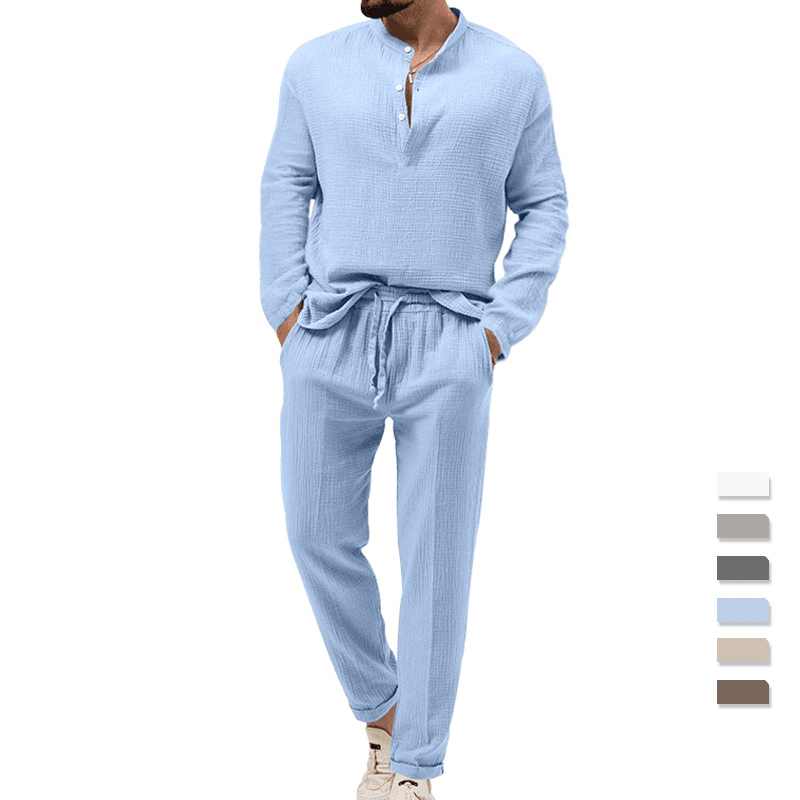 Men's Clothing Spring And Autumn Men's Solid Color Casual T Shirt Long Sleeved Shirt Trousers Suit
