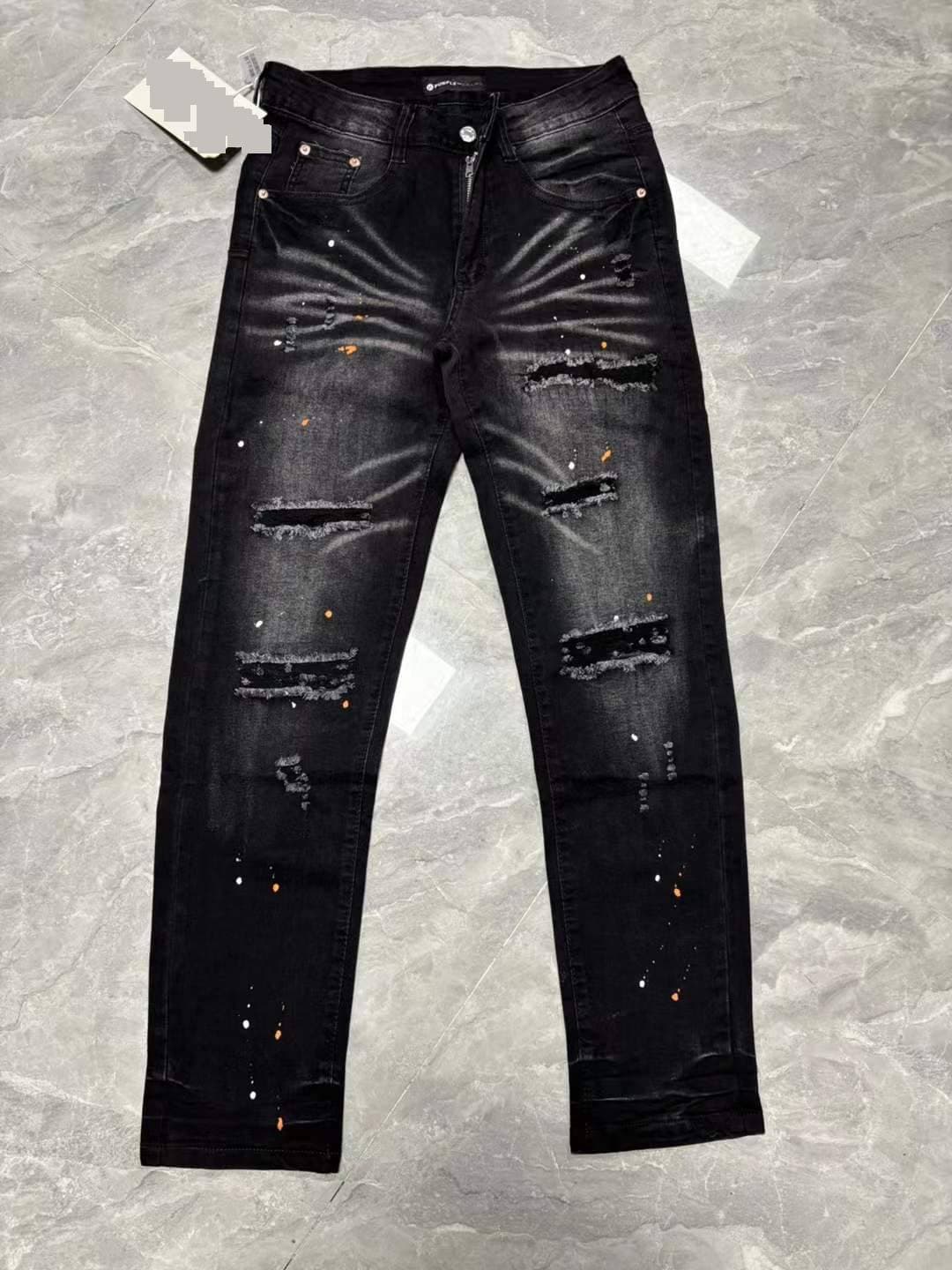 Jeans droits brodés et écussons pour hommes - Denim