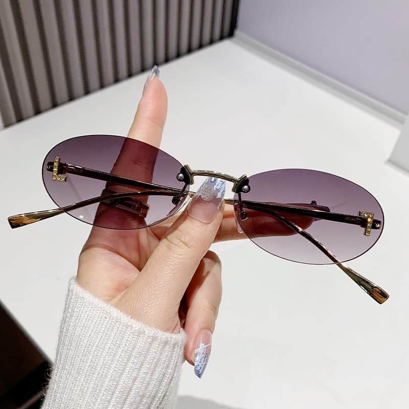 Letter L frameless circular small sunglasses, men's and women's metal oval frame glasses