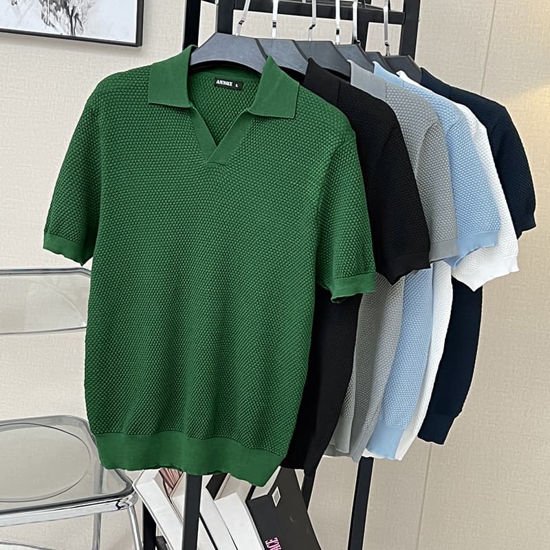 Men's Clothing Men's Spring Summer And Autumn Business Polo Sweater Pullover Jacquard Pineapple Needle Slim Fit Top