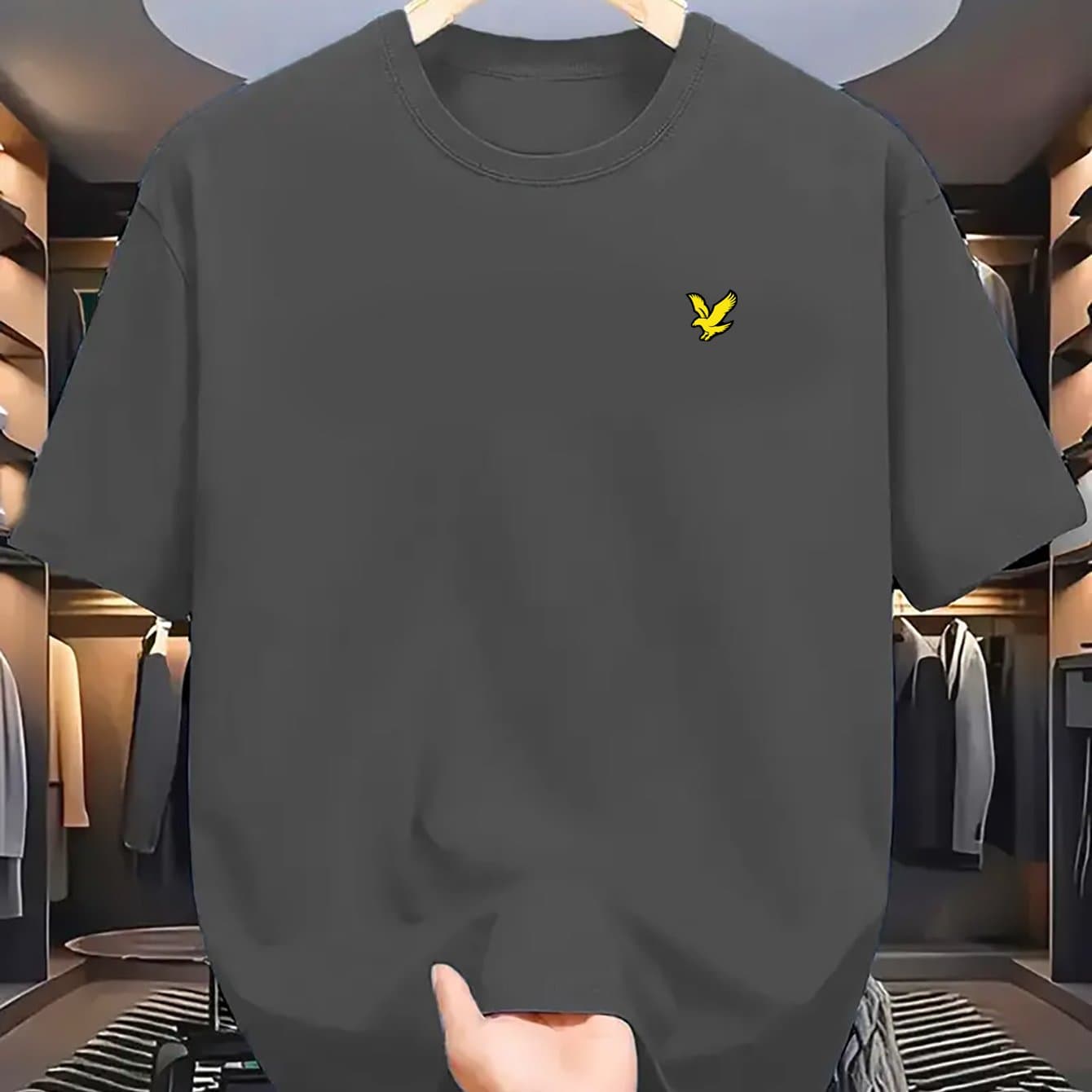T-shirt d'été pour homme, 100 % coton pur, manches courtes, imprimé aigle, coupe ajustée et polyvalente.