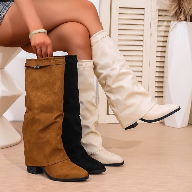 Women's Plus Size Trouser Boots, Autumn/winter New Fashion Hot Selling Chunky Heel Pointed Toe Casual Single Boots.