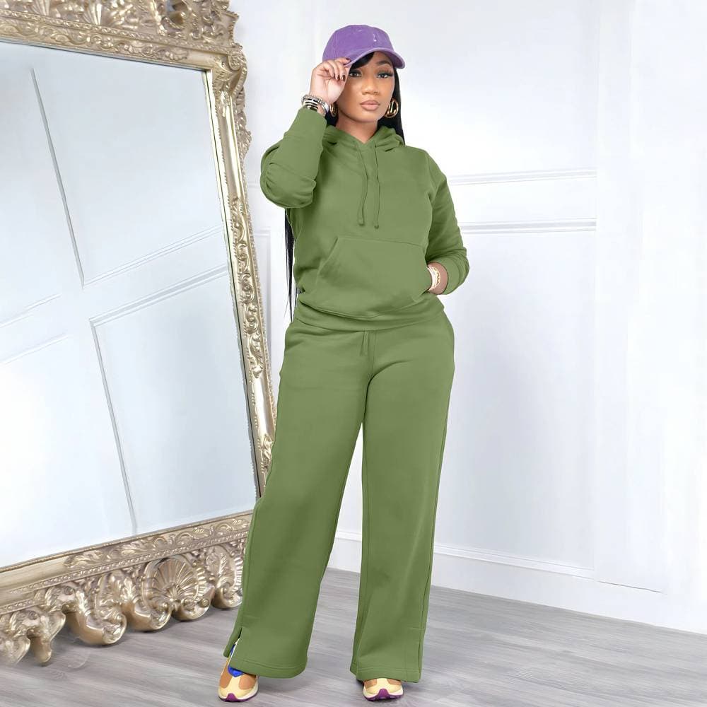 Ensemble sweat à capuche et jogging en polaire pour femme - Tenue d'hiver chaude deux pièces pour le travail et les loisirs (noir, bordeaux, vert kaki, lavande, S-XXL)