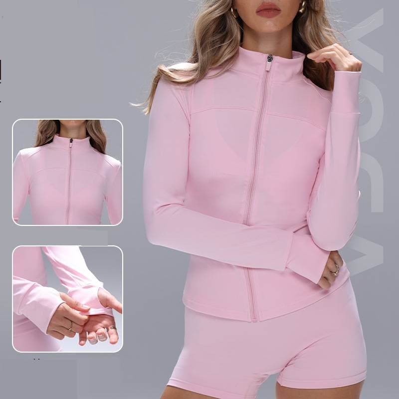 Women's Clothing Slim Fit Long Sleeve Yoga Jacket For Women - Breathable Nylon Workout Top For Gym, Outdoor & Lounge - Black/Pink/Brown