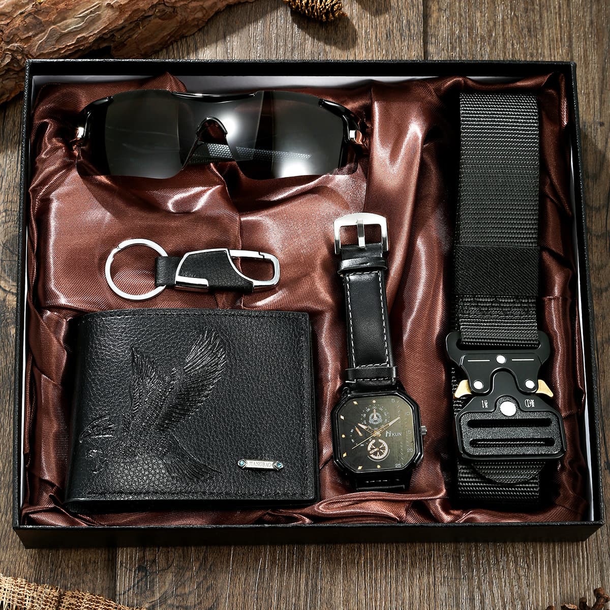 Unisex Accessories fashion double layer square case belt casual men's sports 5 piece set quartz watch