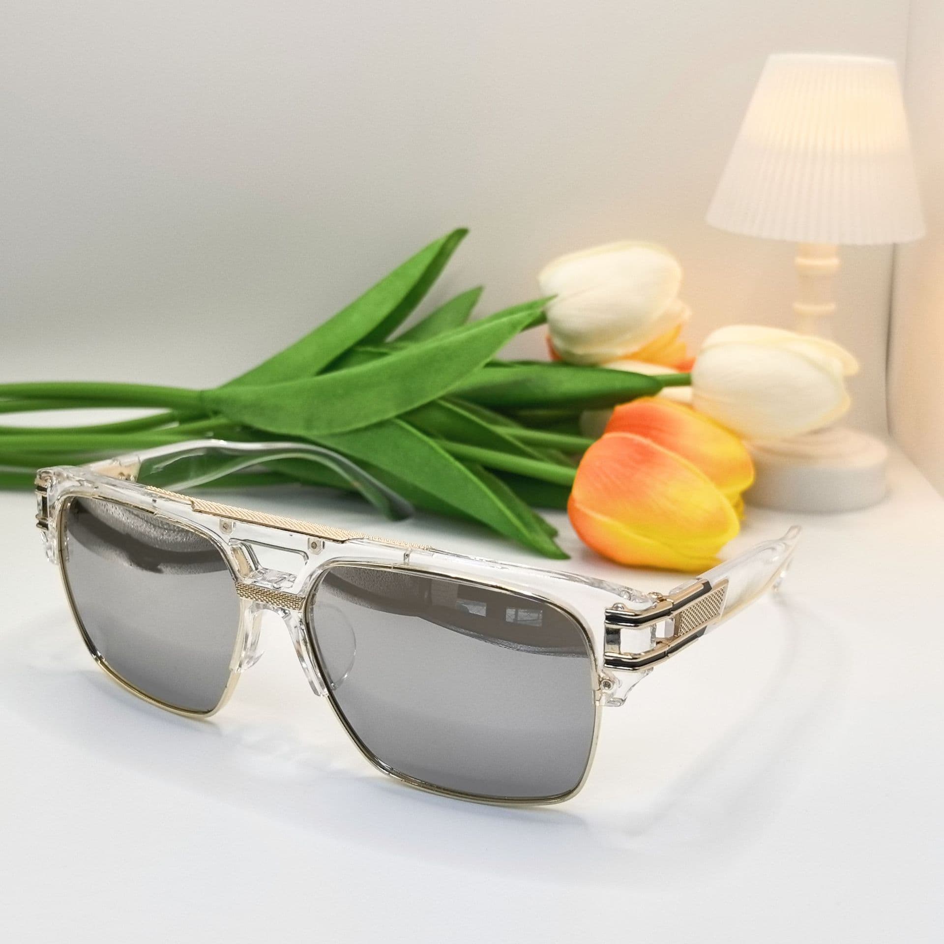 Unisex Fashion Trend Half Frame Full Frame Sunglasses Metal Frame Irregular Shape Glasses Case Not Included