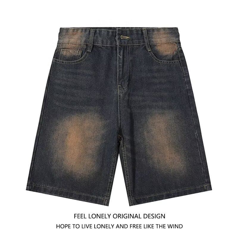 Men's Clothing New American Retro Distressed Washed Straight Jeans Men's Trendy Brand Loose Wide Leg Casual Versatile Shorts