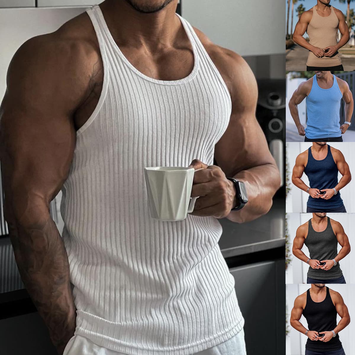 Men's Clothing Summer Knitted Vertical Stripe Fitness Sports Self Cultivation Vest