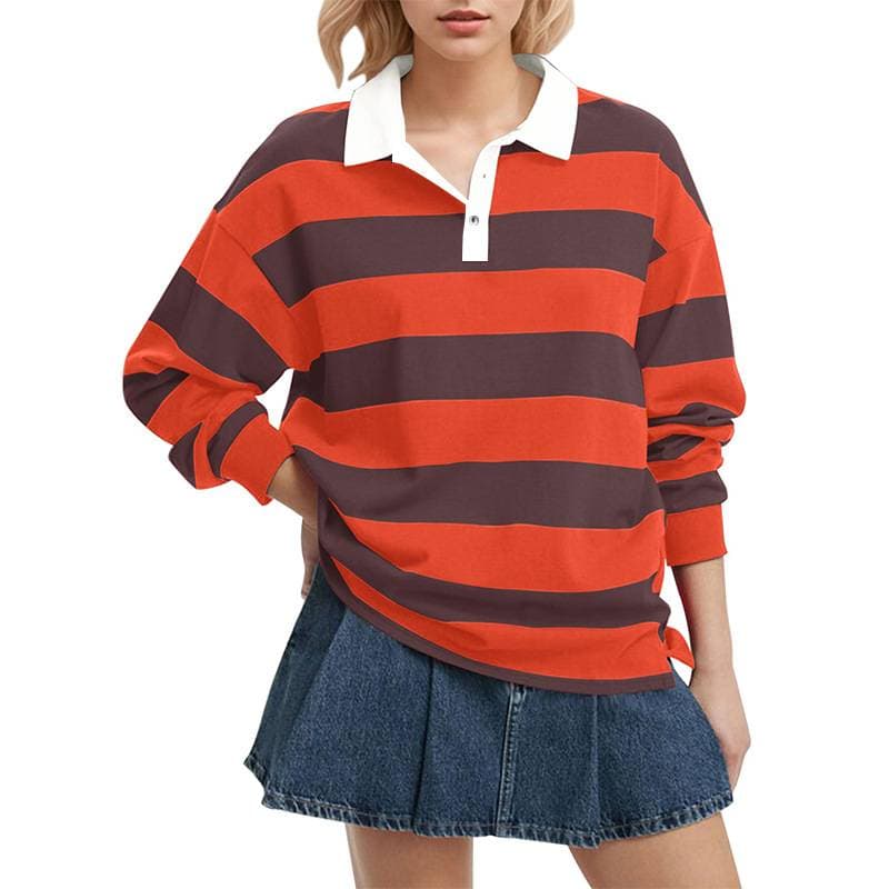 Women's Long Sleeve Striped T-Shirt – Relaxed Fit Crew Neck Casual Top For Autumn