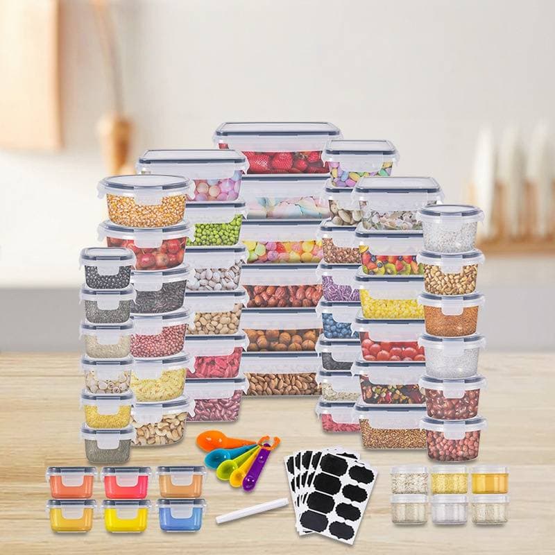 56-Piece Plastic Food Storage Container Set – Microwave Safe BPA-Free Meal Prep Containers With Lids, Airtight Kitchen Organizers For Fridge