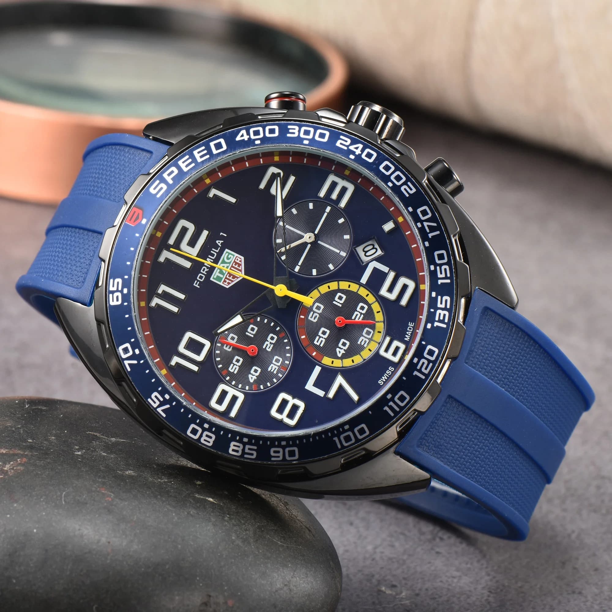 Montre TAG pour homme, multifonctionnelle, à 6 broches, bracelet en acier, à quartz, de haute qualité