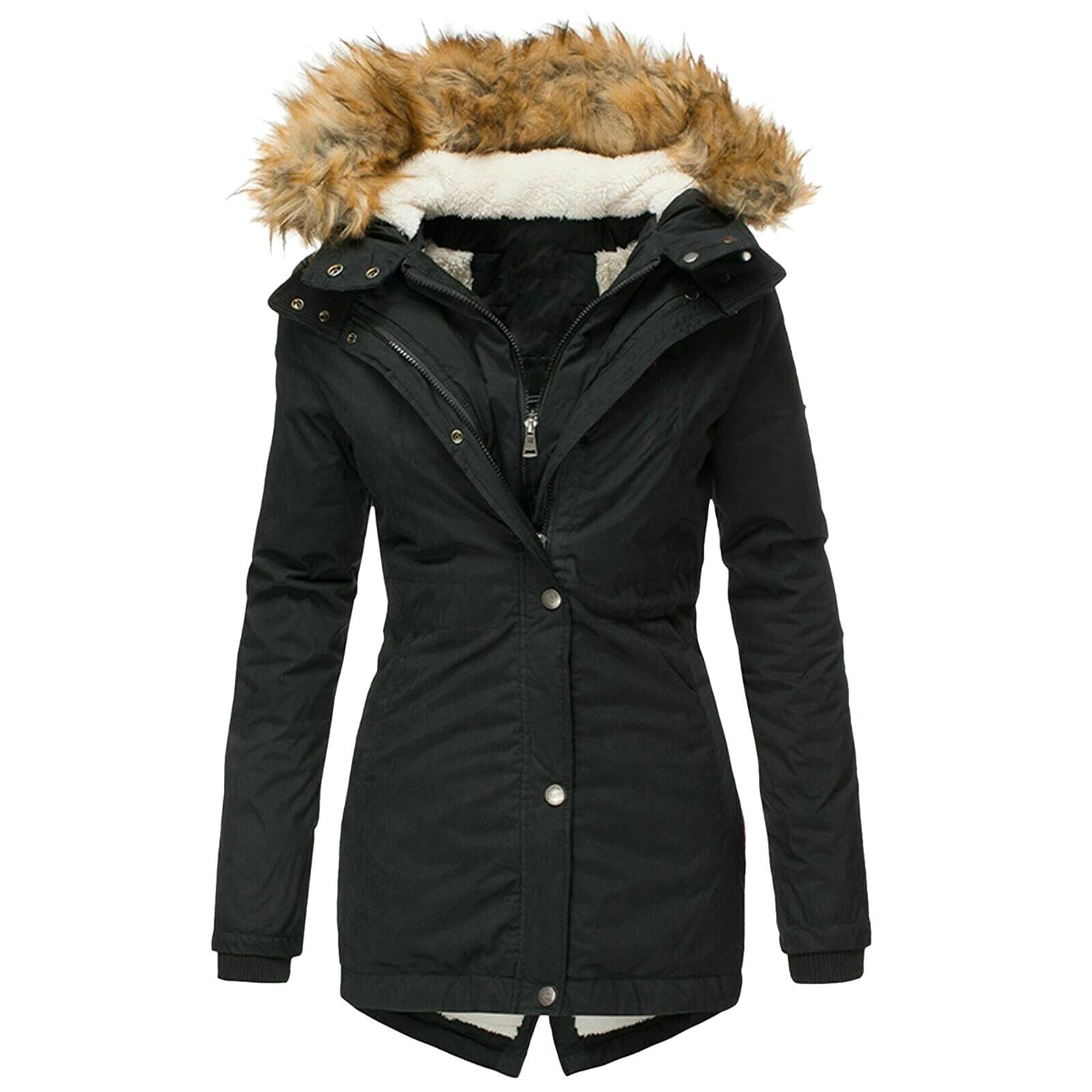 ​​Women's Winter Hooded Zip-Up Coat With Faux Fur Trim – Slim Fit Long Sleeve Jacket In 4 Colors (S-XXXL) – Elegant & Warm Outerwear​​