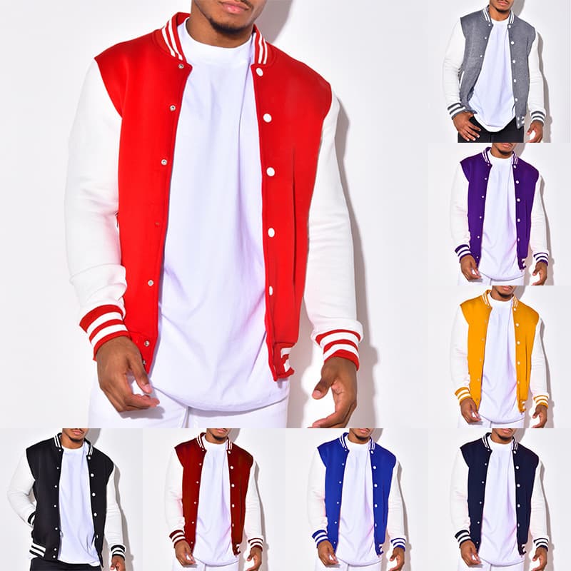 New Men's Jacket Baseball Bomber Jacket Slim Fit Button Down Stand Collar Letterman Jacket Winter Coat