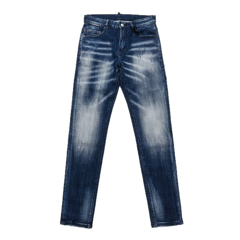 Men's Clothing High Street Fashion Jeans Old Dark Blue Washed And Worn Trendy Retro Elastic Skinny Pants