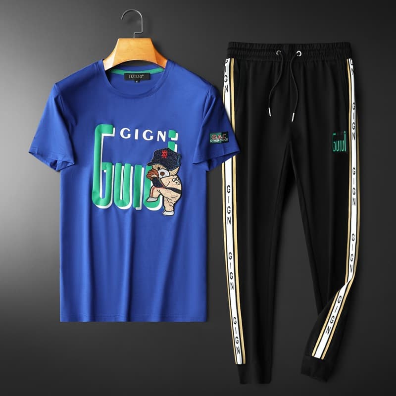 Men's Clothing Mercerized Cotton Short Sleeved T Shirt Trousers Suit Webbing Embroidery Breathable Sports And Leisure Suit