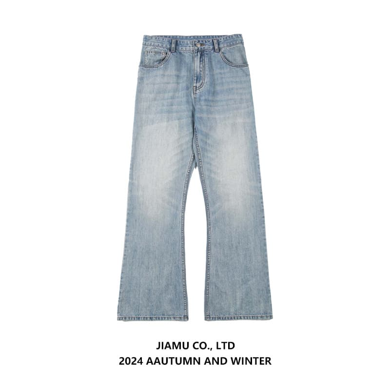 Men's Clothing retro baggy jeans light blue bamboo machete neutral flared jeans for men and women