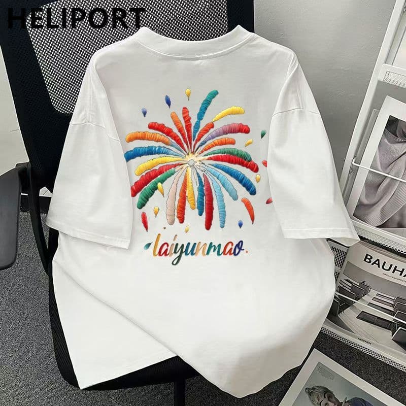 HELIPORT American 300g Short Sleeved Men's And Women's New Hip Hop New Year Fireworks Sweet Top