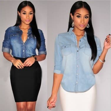 nostalgic retro washed women's long-sleeved denim shirt shirt