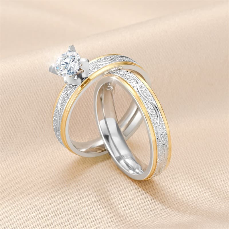 Temperamental luxury titanium steel couple rings fashion all match two color gold diamond rings Korean popular jewelry
