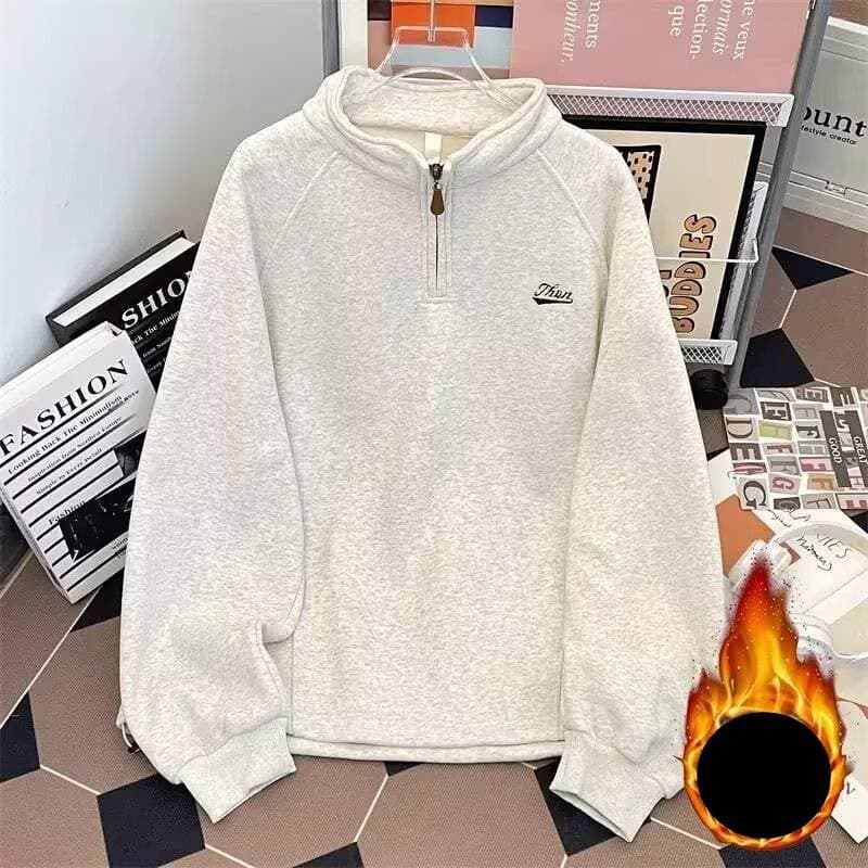 Men's Clothing Casual Quarter-Zip Fleece Sweatshirt - Stand Collar, Loose Fit, Warm Plush Lining, No Hood, Pullover Style (Fleece & Non-Fleece)​