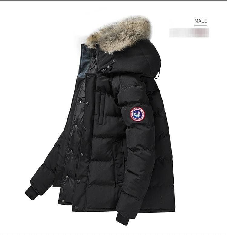 Veste d'hiver pour homme, grande taille, manteau à capuche en polyester épais, doublure chaude et zippée, pour un look décontracté (gris/noir, L