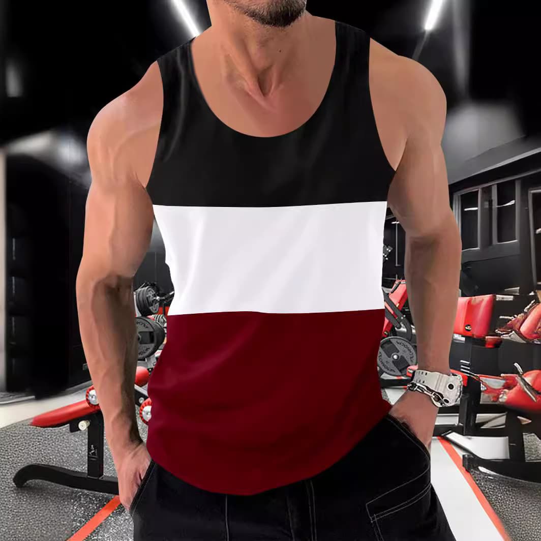 Men's Vest Stitching Contrast Color Sports Fitness Loose Running Vest