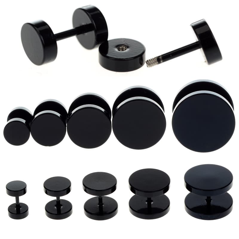 Piercing Carnation Earrings, Black, Stainless Steel, 6-14mm, 2 pieces