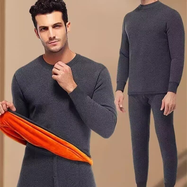 Men's Clothing Trade Men's Thermal Underwear Set, Gold Fleece Lined And Thickened Long Sleeved T Shirt And Trousers Set