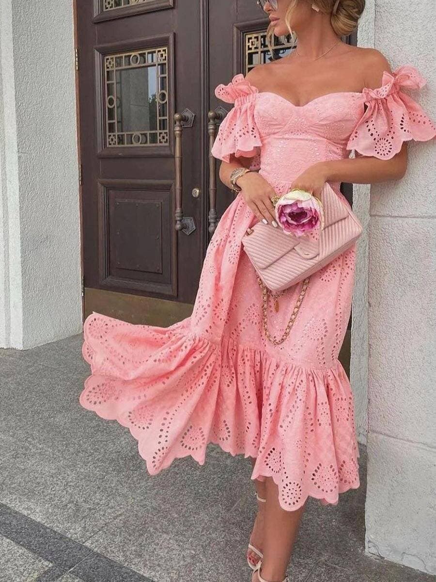 Women's clothing sexy one-shoulder polka dot dress long skirt