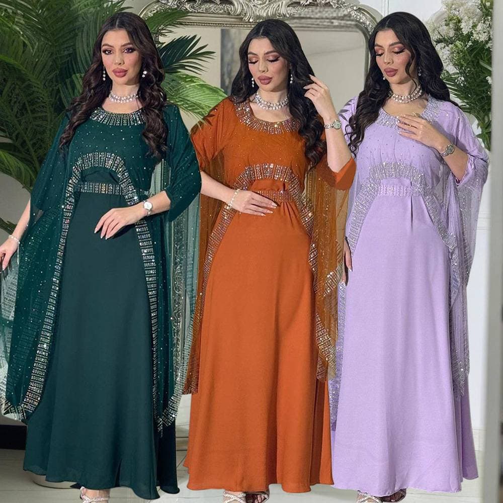 2025 New Women's Abaya Diamond Dress Evening Dress Robe