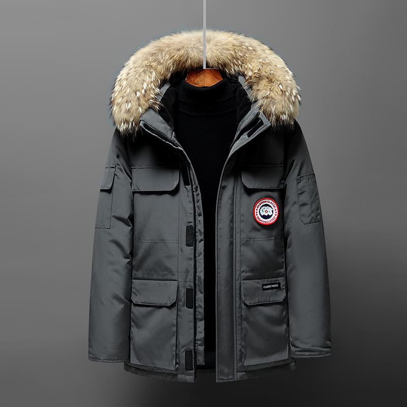 Hiver nouvelle mode Couple à capuche vers le bas hommes épaissi bleu petit col de fourrure manteau de travail tendance