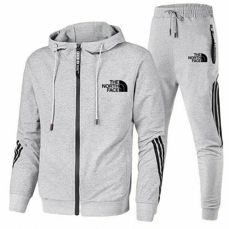 Printemps et automne Tide marque loisirs hommes vêtements de sport pull ensemble rayure impression à capuche fermeture éclair chemise deux pièces